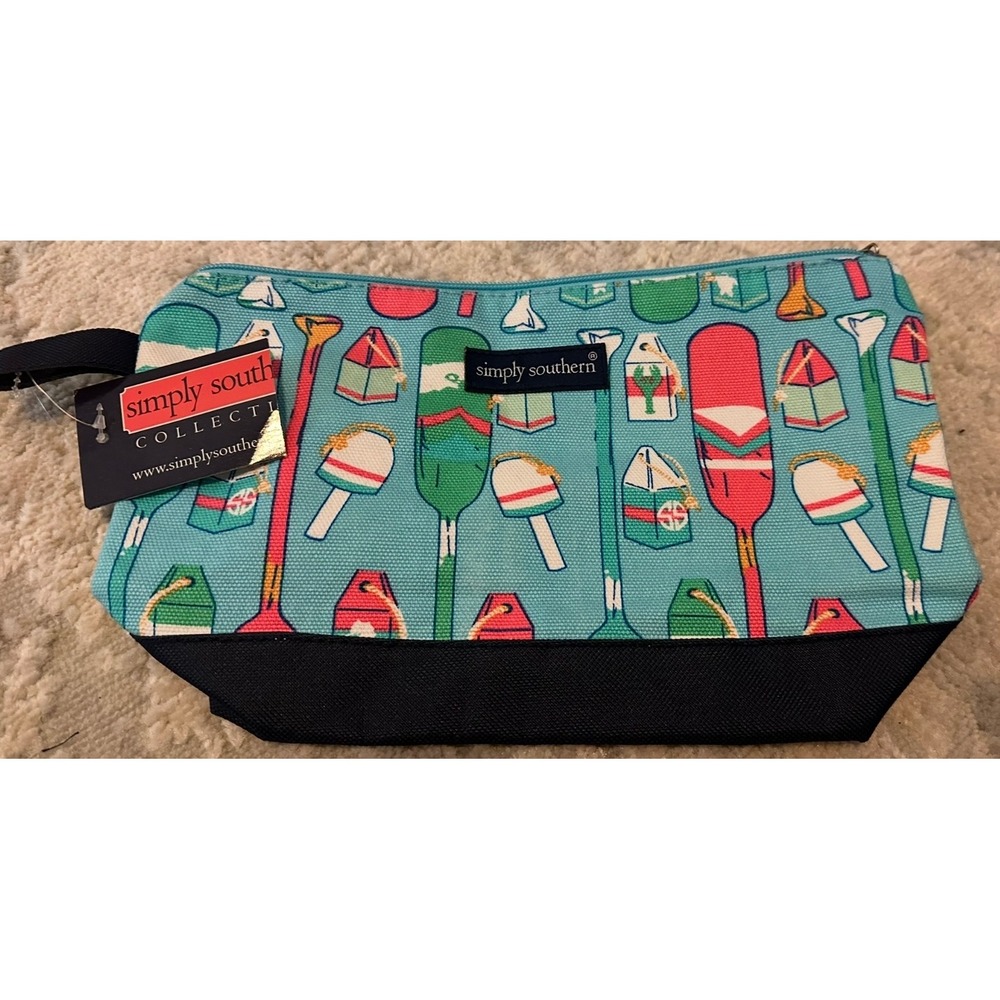 Simply Southern‎ Cosmetic Bag Blue Nautical Boats Oars Makeup Travel nwt